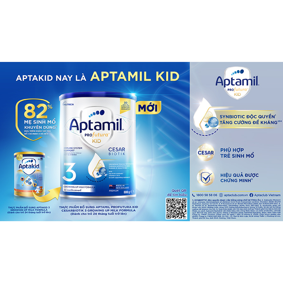 Thực phẩm bổ sung Aptamil Profutura Kid Cesarbiotik 3 Growing Up Milk Formula (Dành cho trẻ từ 24 tháng tuổi trở lên) - 800g