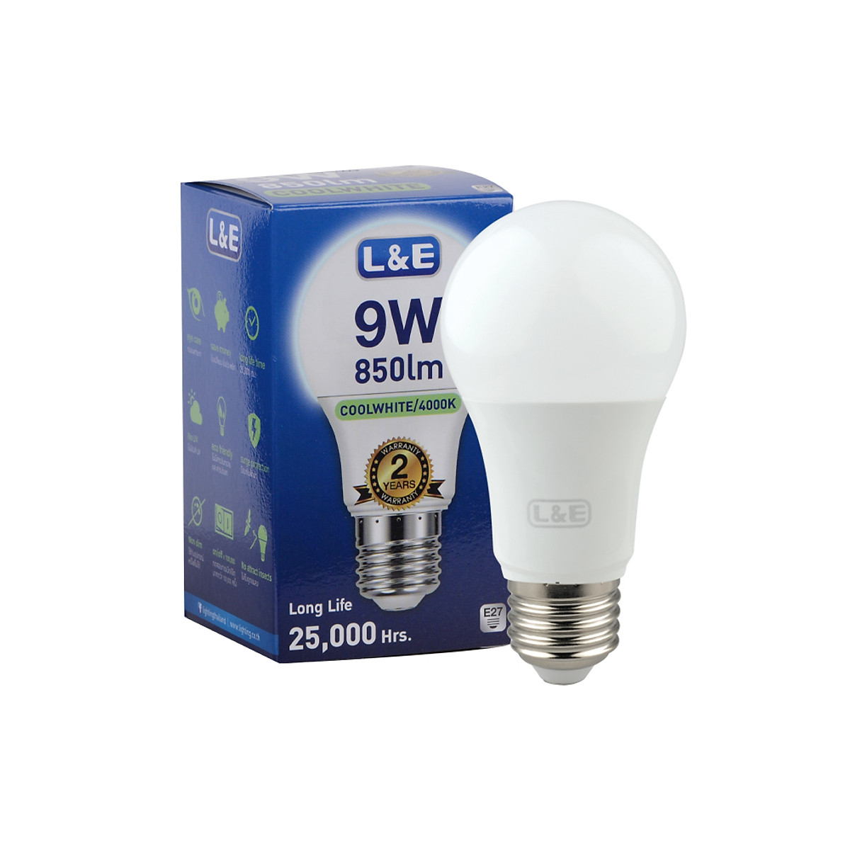 BÓNG LED BULB L&E#LED-Bulb-850LM/840/9W/E27 COOL WHITE