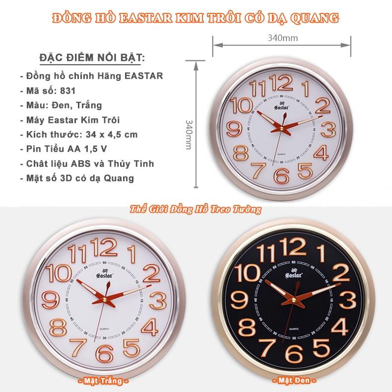 Đồng Hồ KIM TRÔI EASTAR Tròn – Bộ Kim & Số có DẠ QUANG – Tặng Pin Maxell – Bảo Hành 1 Năm