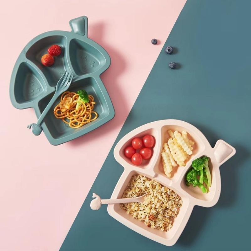 6 Cái/bộ Bé Bộ Đồ Ăn Bát + Tặng Cốc + Đĩa Dùng Tiệc + Tặng Thìa + Nĩa + Đũa Hoạt Hình Dễ Thương Sợi Tre trẻ Em Chống Nóng Tiện Dụng