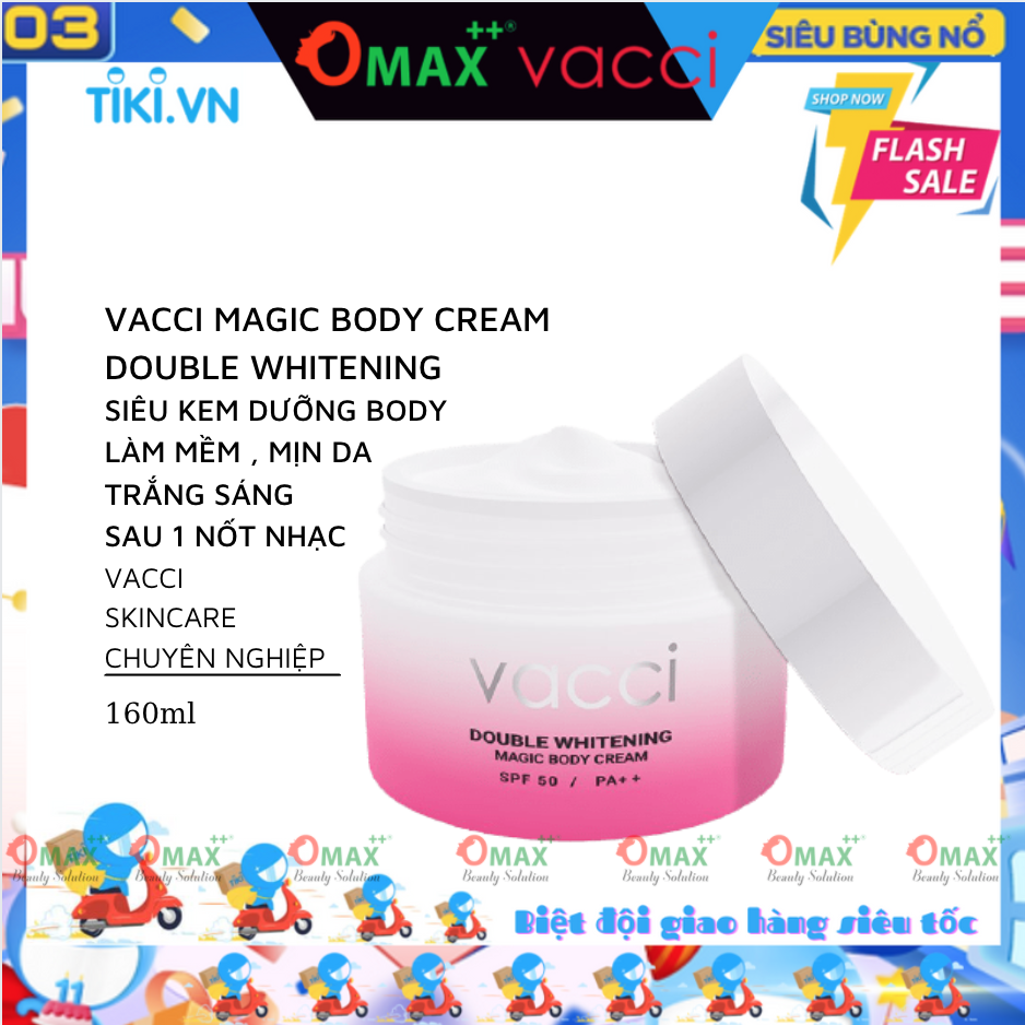 KEM BODY VACCI - DOUBLE WHITENING SPF 50 / PA++ - SIÊU KEM DƯỠNG TRẮNG - LÀM MỀM MỊN DA 160ml