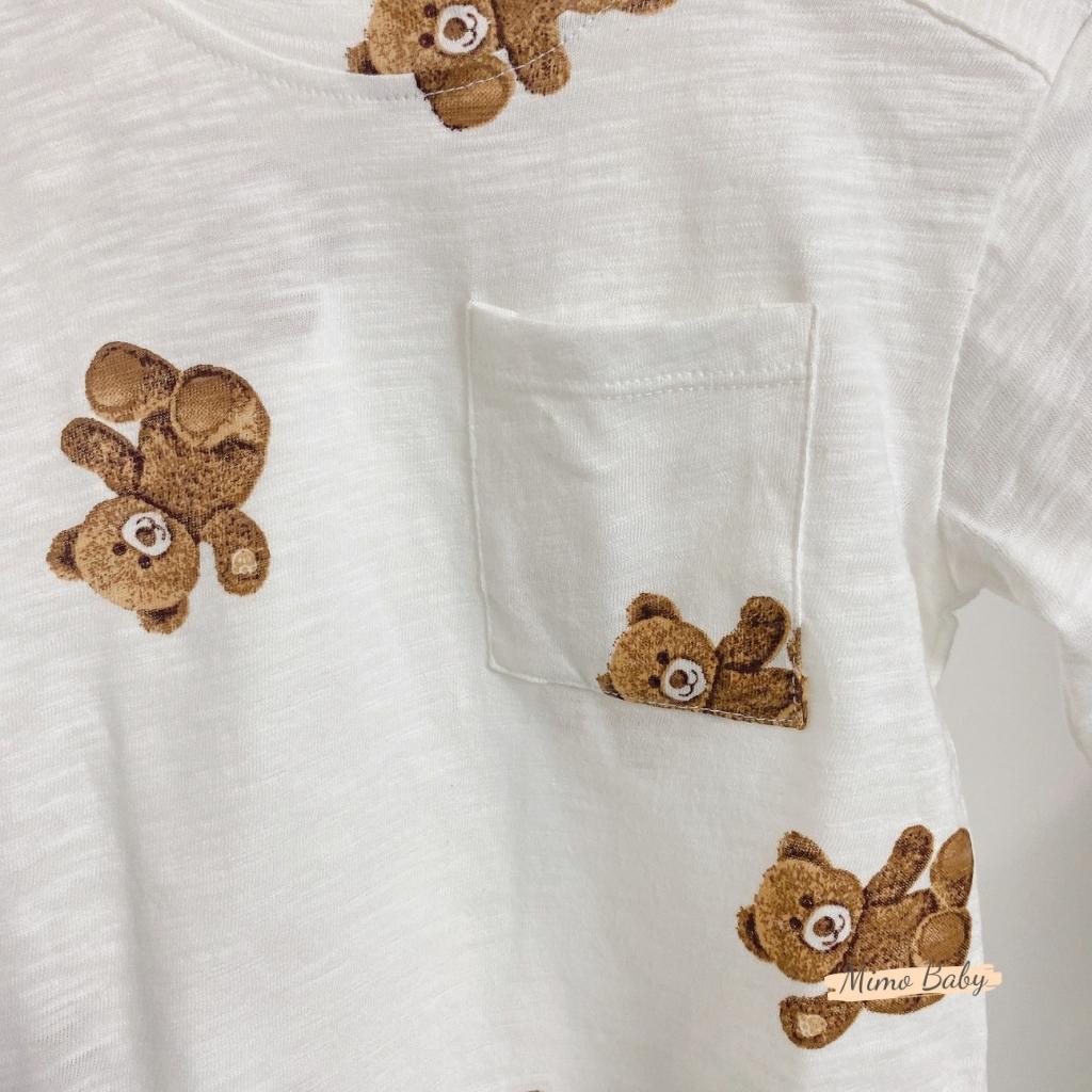 Áo phông dài tay hình gấu phối túi ngực mùa thu đông cho bé QA49 Mimo Baby