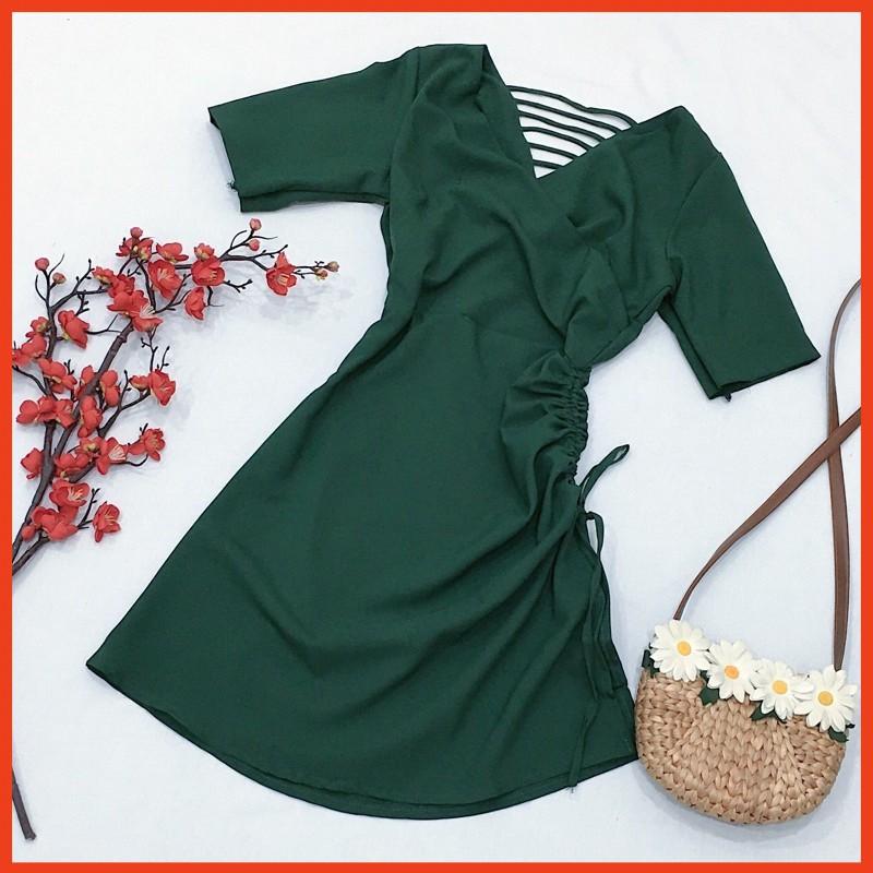 Đầm Suông Xanh Lính Rút Eo