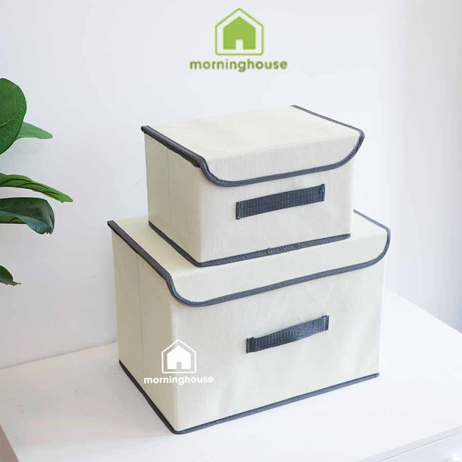 Combo 2 hộp đựng đồ gấp gọn có nắp đậy Màu kem- Morning House - Gấp gọn di chuyển tiện lợi