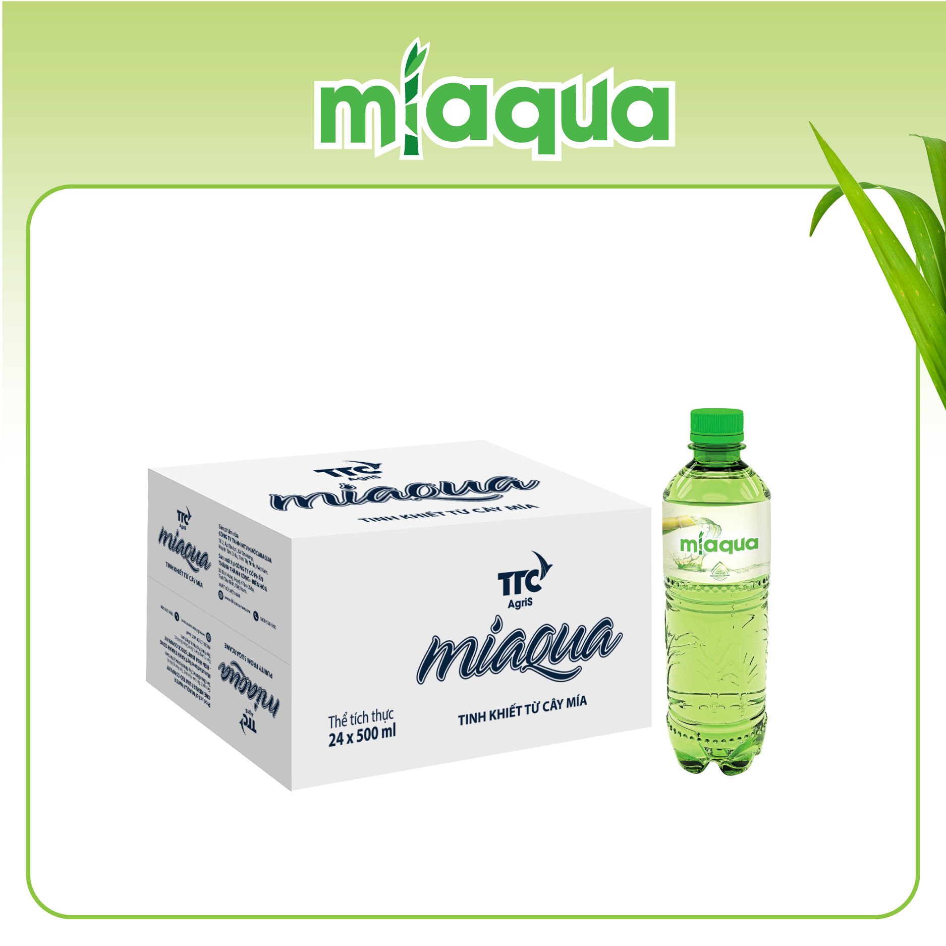 Thùng 24 chai Nước MiaQua-Nước Tinh Khiết Tinh Lọc Từ Cây Mía/500ml/Chai