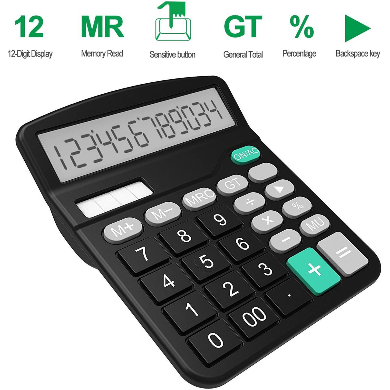 12-Digit Solar Battery Office Calculator with Large LCD Display Big Sensitive Button, Dual Power Desktop Calculators