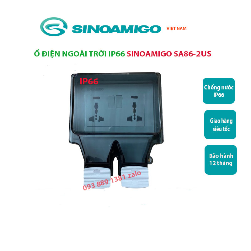 Ổ cắm điện ngoài trời chống nước, chống bụi IP66 Sinoamigo SA86-2US - Nhập khẩu chính hãng