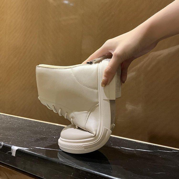 Giày bốt da PU cổ thấp thiết kế hợp thời trang cá tính cho nữ