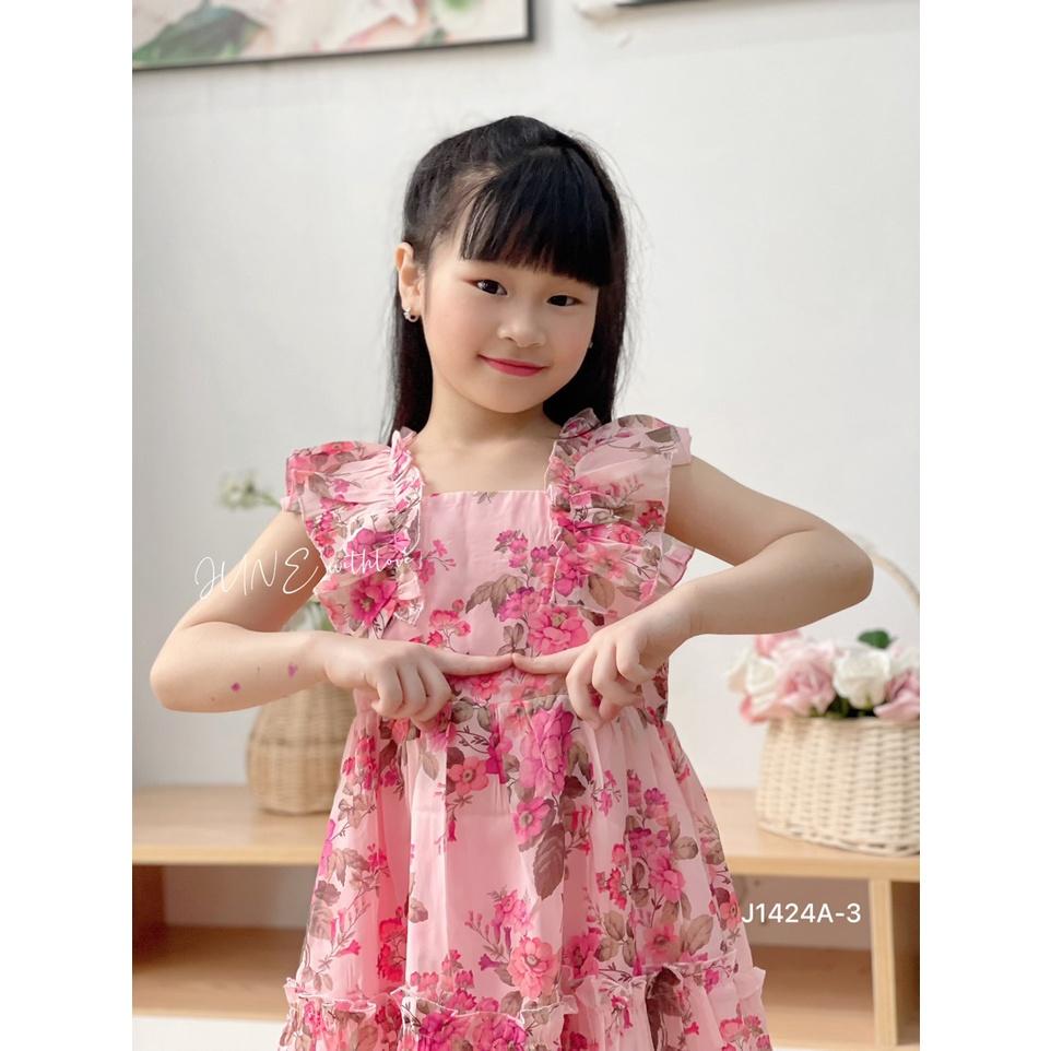 Váy 2 dây cho bé gái 1-10 tuổi vai bèo in hoa, Đầm Maxi trẻ em nhẹ vải tơ nhẹ thoáng mát thấm hút mồ hôi