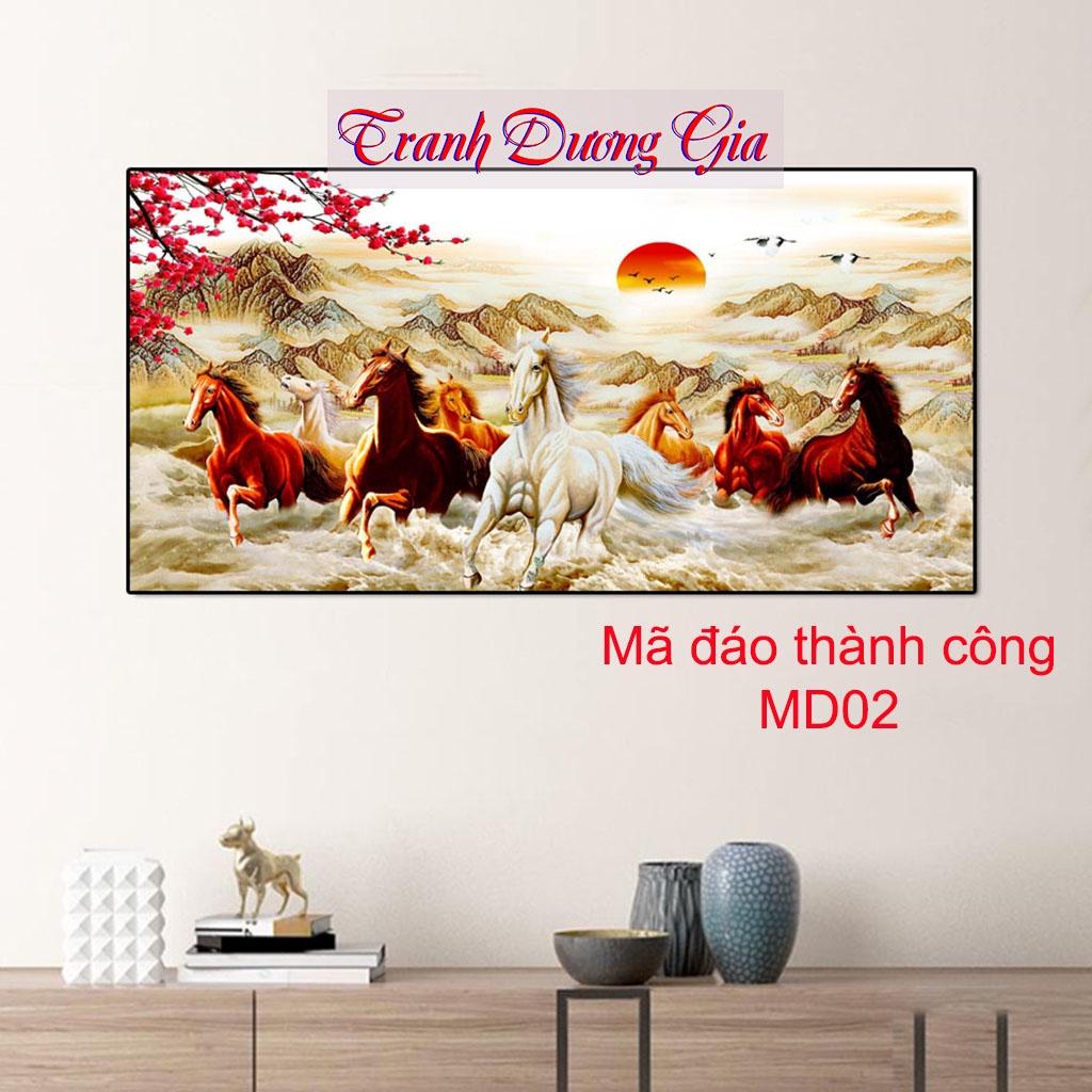 Tranh tráng gương, tranh treo phòng khách mã đáo thành công, sang- bền-đẹp