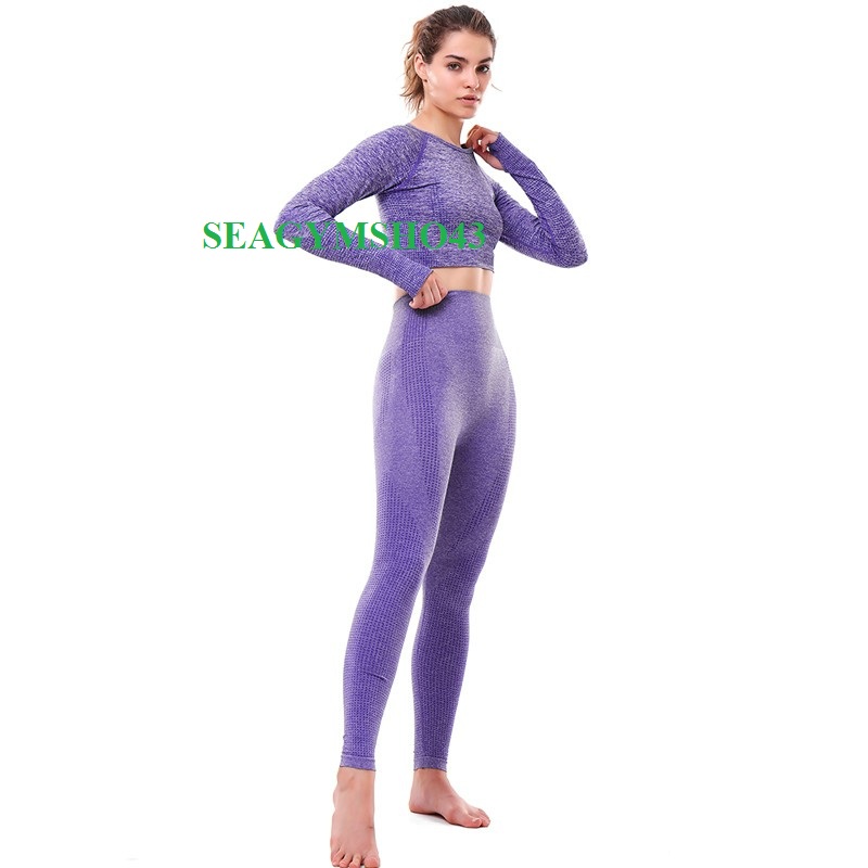 Áo Croptop Dài Tay Quần Dài Dệt Kim Tập Yoga Gym