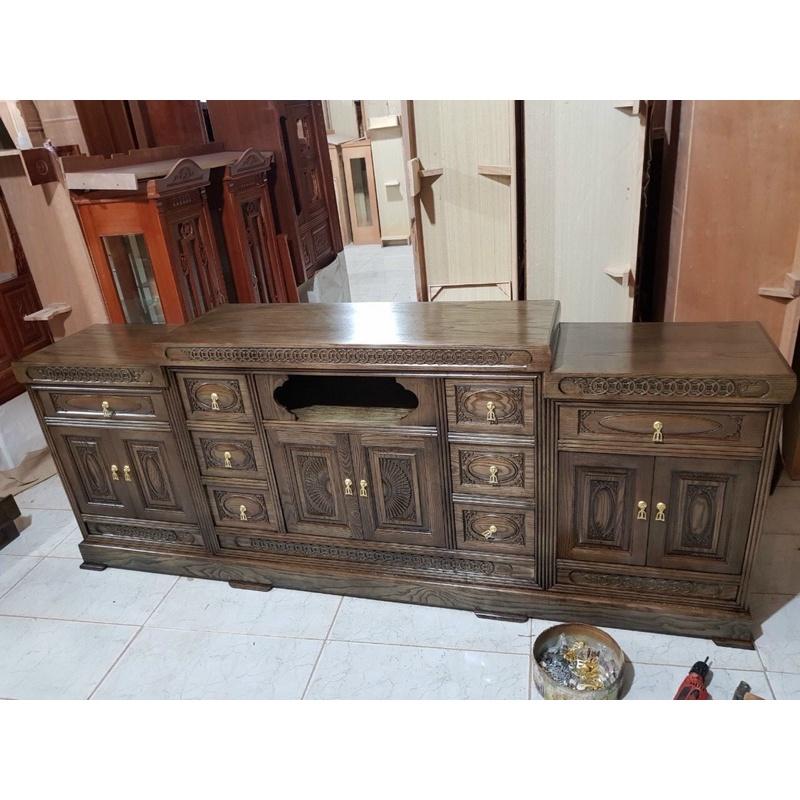 Kệ ti vi gỗ sồi hoa văn 2m2