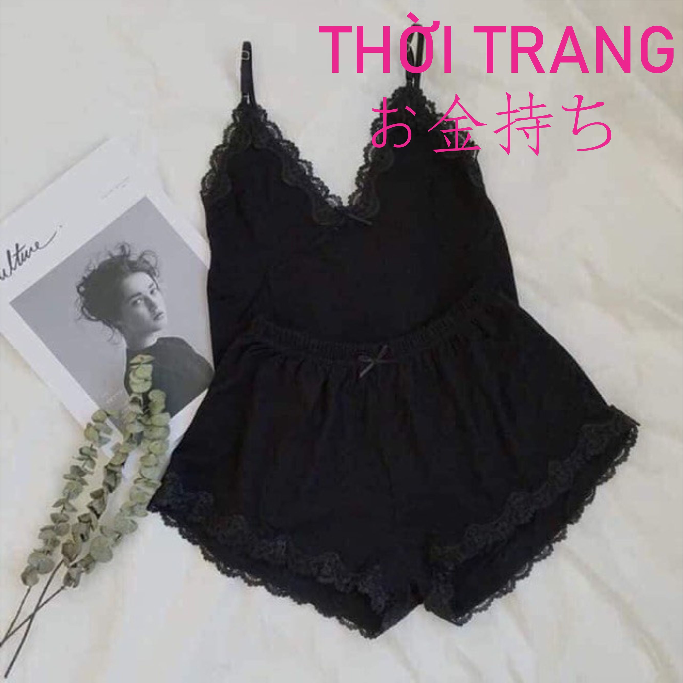 thời trang nữ set ngủ 2 dây phối ren siêu xinh