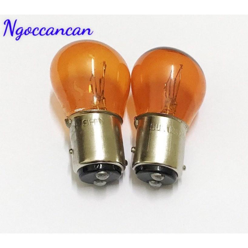 Combo 2 Bóng Đèn Xi Nhan Ô Tô Sun Shing Màu Vàng 2 Tóc 12V 21/6W hoặc 24V 21/6W Đui Cài