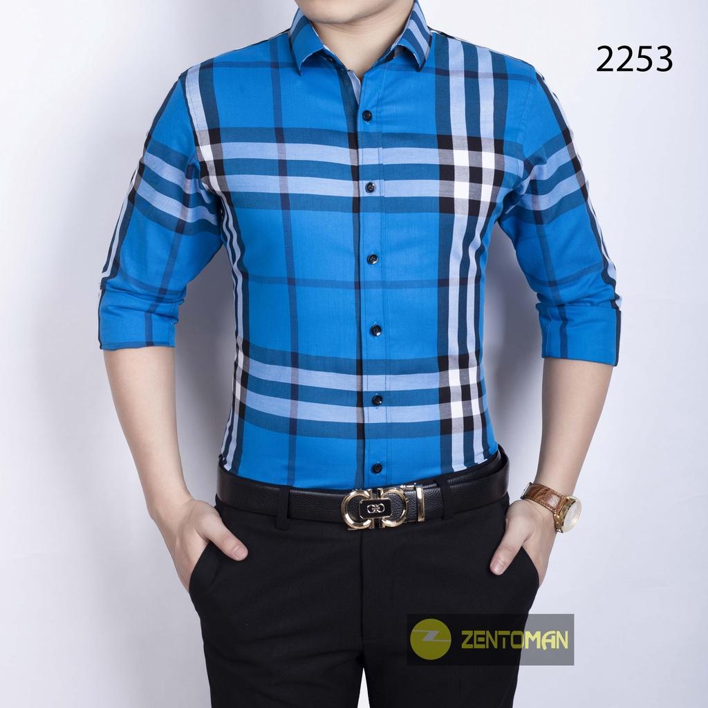 Áo sơ mi nam ZENTOMAN trung niên dài tay kẻ công sở mềm mịn thoáng mát form rộng 2253