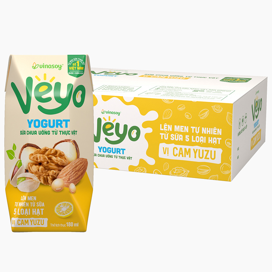 Lốc 3 sữa chua uống từ thực vật Veyo Yogurt vị Cam Yuzu 180ml x hộp