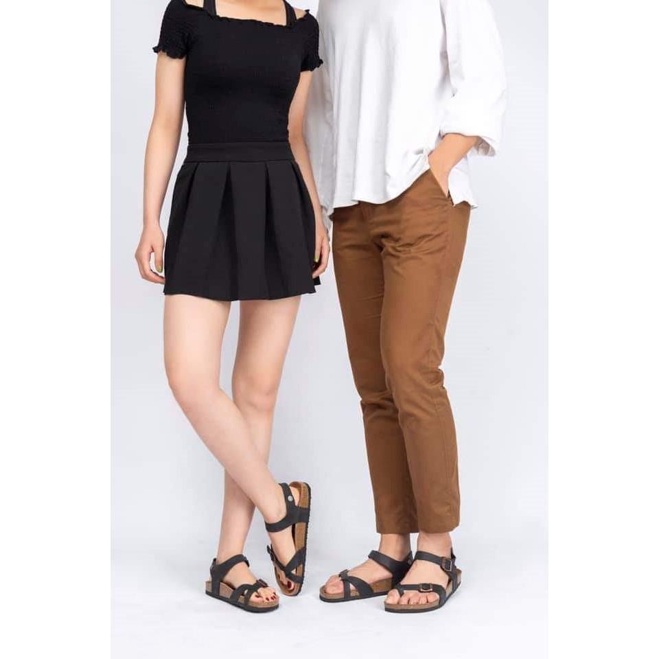 Sandal unisex HuuCuong xỏ ngón đen đế trấu