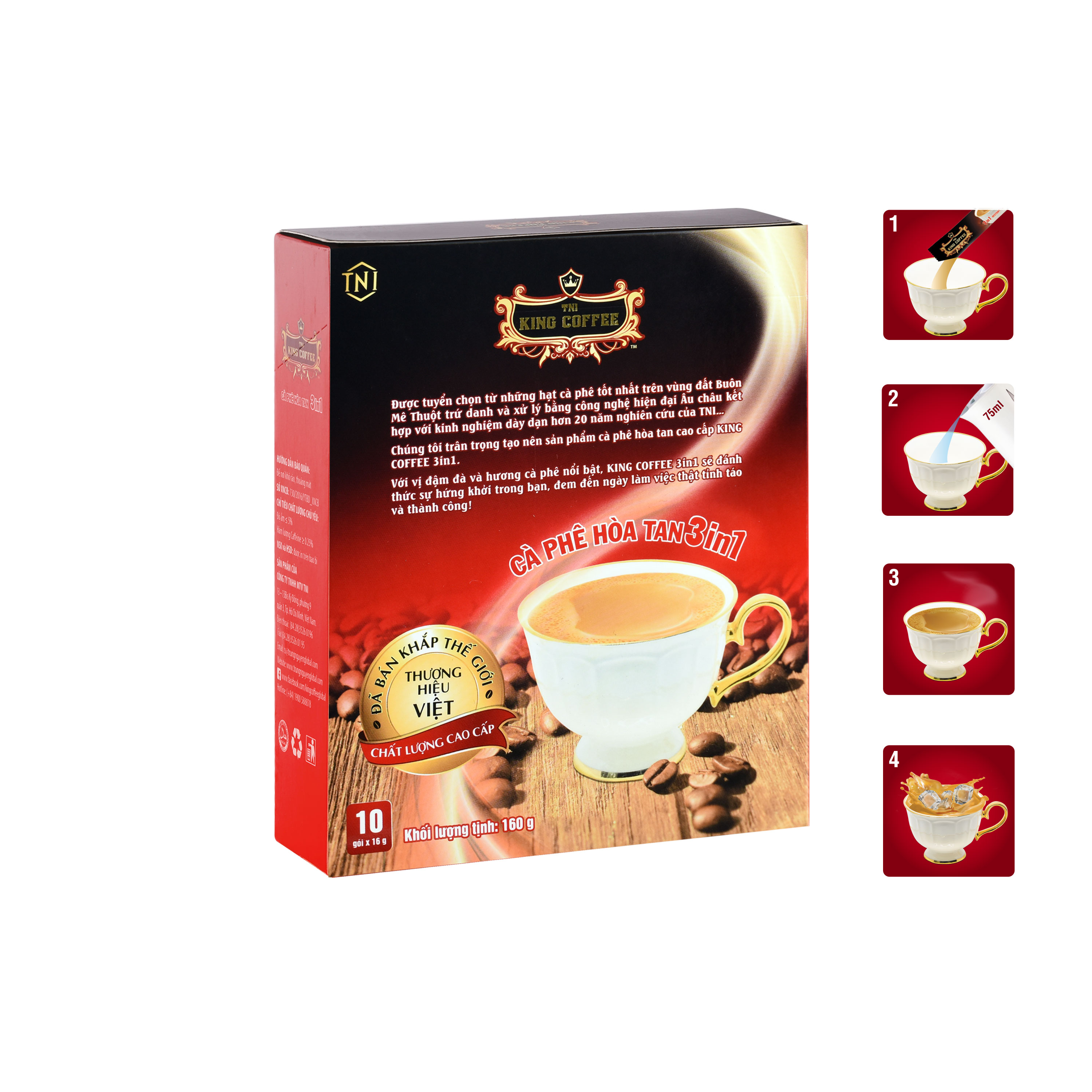 Combo 2 Cà Phê Hòa Tan 3IN1 KING COFFEE - Túi 88 gói x 16g + Cà Phê Hòa Tan 3IN1 KING COFFEE - Hộp 10 gói x 16g