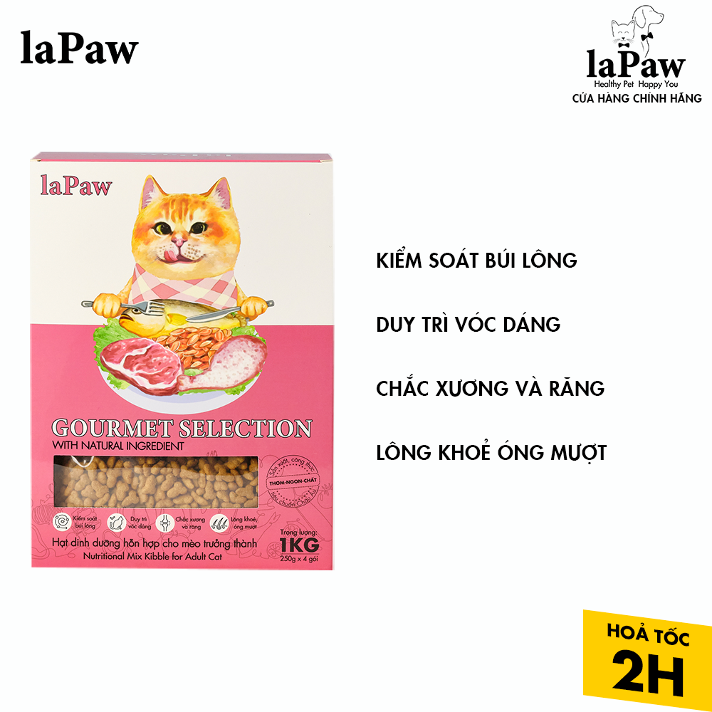 Hạt cho mèo trưởng thành hỗn hợp dinh dưỡng chuẩn Âu laPaw Gourmet 1KG