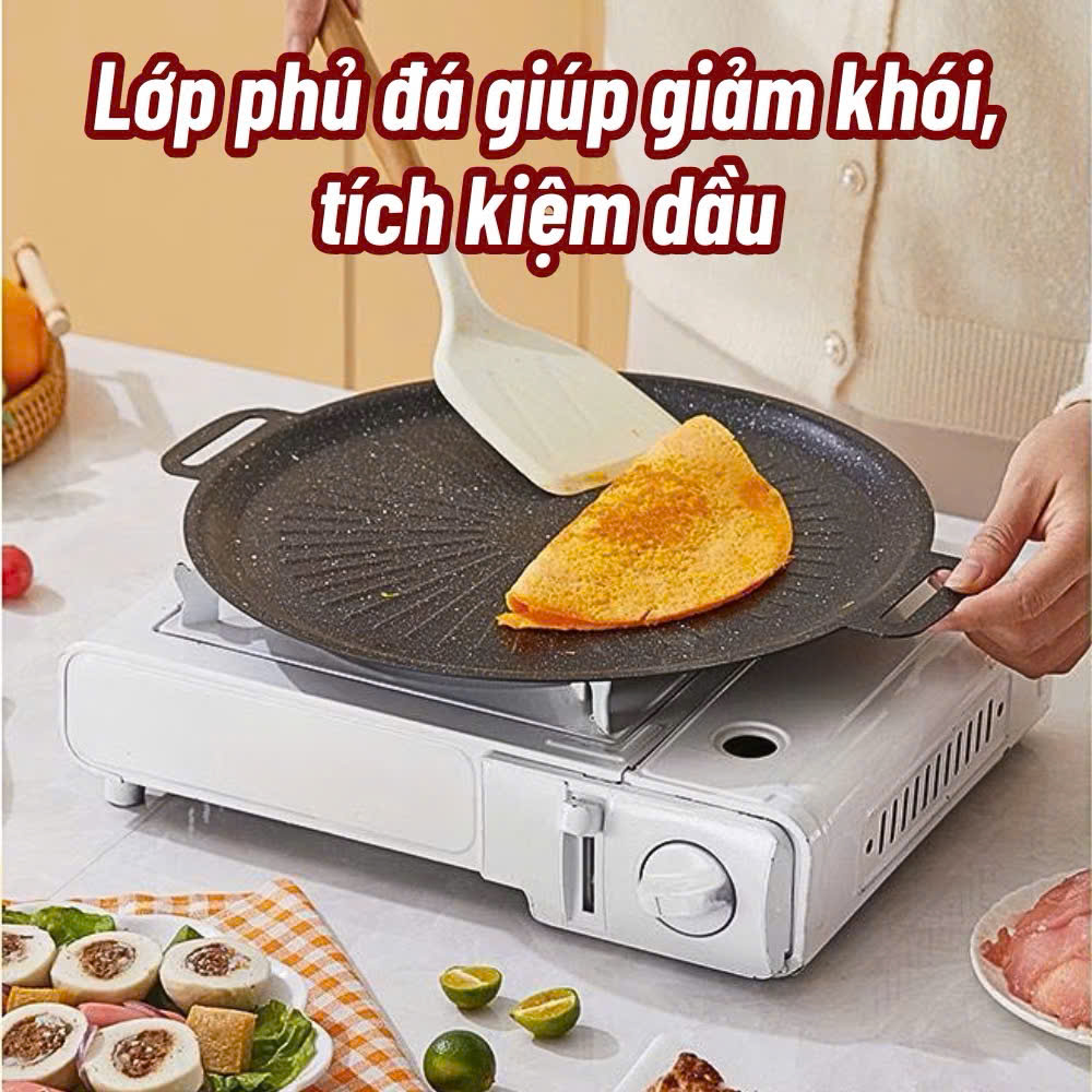 Chảo Vân Đá Nướng Không Dầu Chống Dính Size 34cm, Chảo Nướng Thịt BBQ Hàn Quốc Dùng Cho Mọi Loại Bếp - HÀNG CHÍNH HÃNG MINIIN