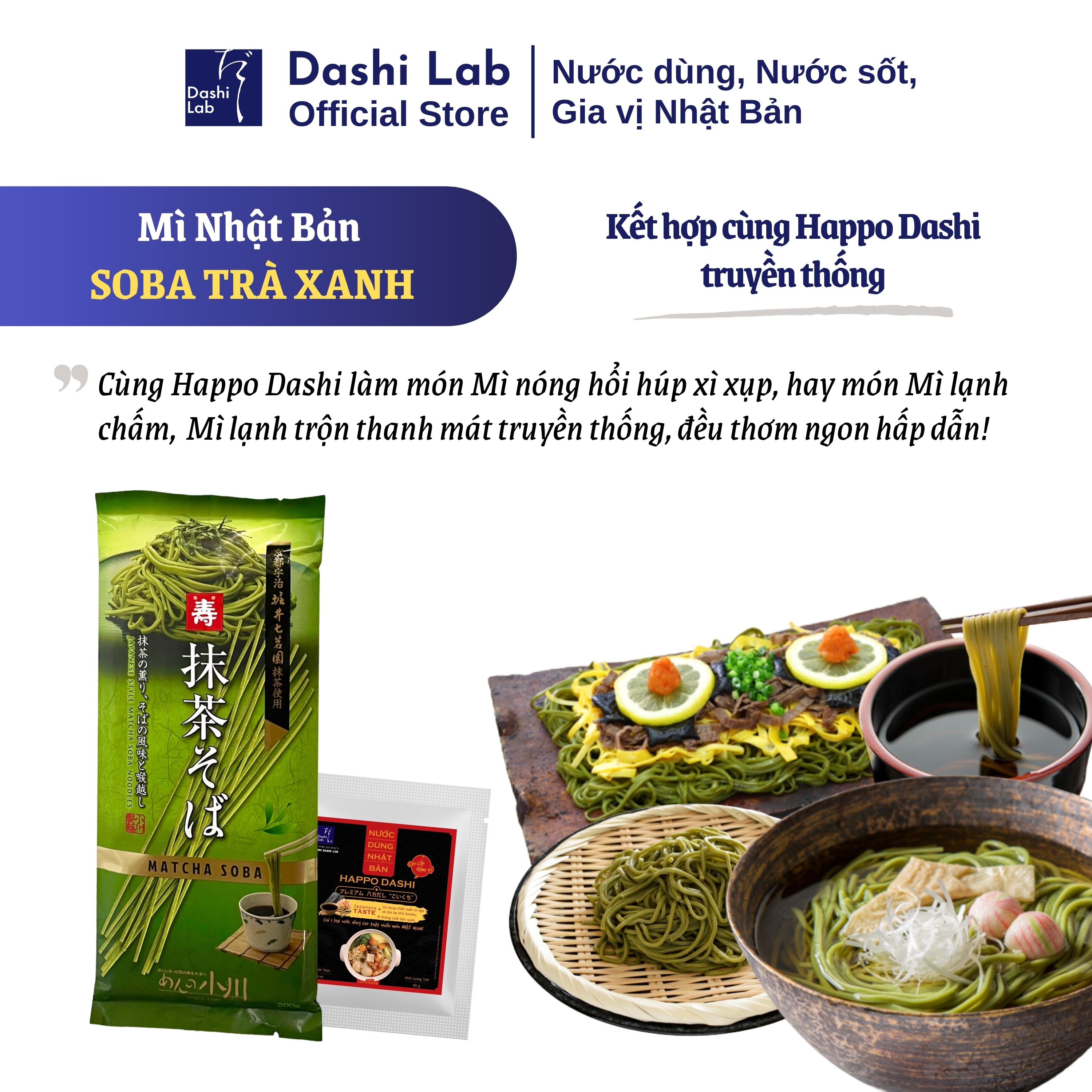 Combo Nước Dùng HAPPO DASHI Nhật Bản DASHI LAB 340g Và 1 Gói MÌ SOBA MATCHA 200g Hương Vị Truyền Thống Đậm Đà