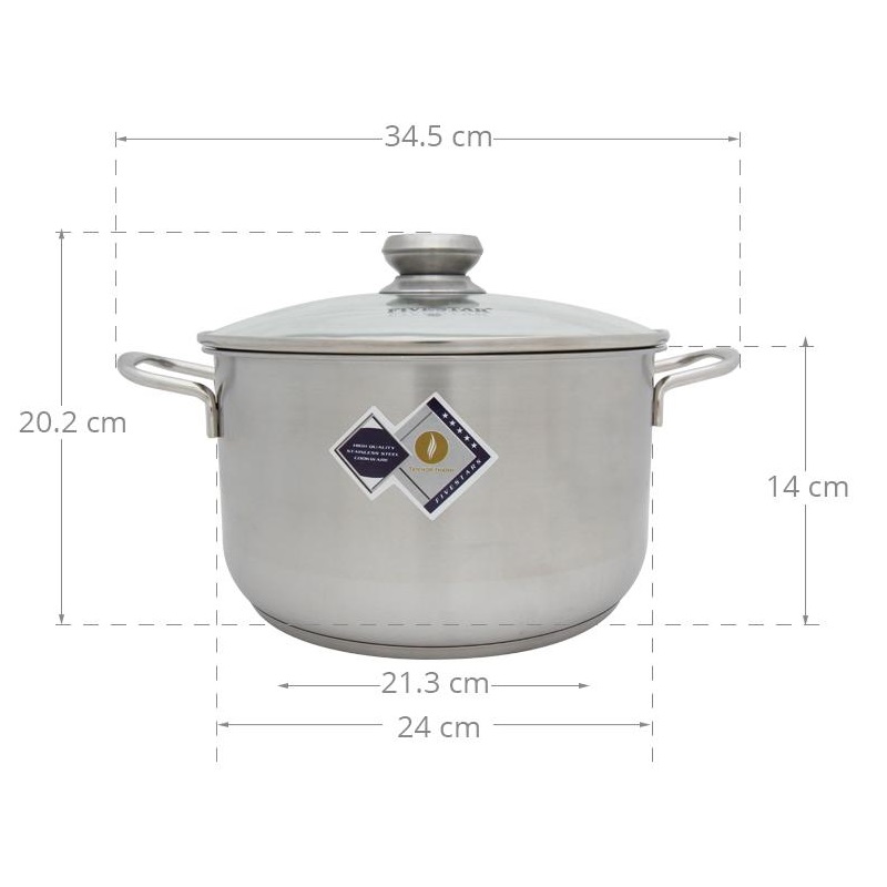 Nồi Inox 3 Đáy Nắp Kính 24cm Fivestar N24-3DG - Hàng Chính Hãng
