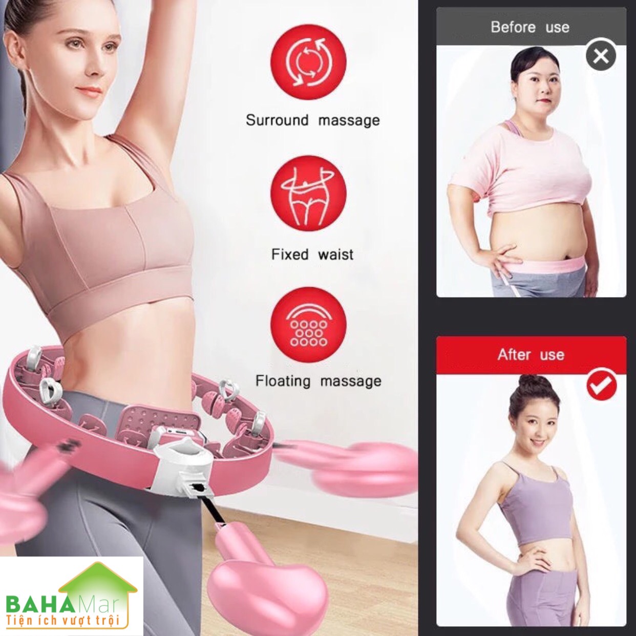 VÒNG HULA THÔNG MINH MASSAGE CƠ THỂ TẠO EO THON - DỤNG CỤ THỂ DỤC THỂ THAO &quot;BAHAMAR&quot; dễ sử dụng, tác động trực tiếp vùng eo để làm tan mỡ, có bộ đếm vòng quay thông minh