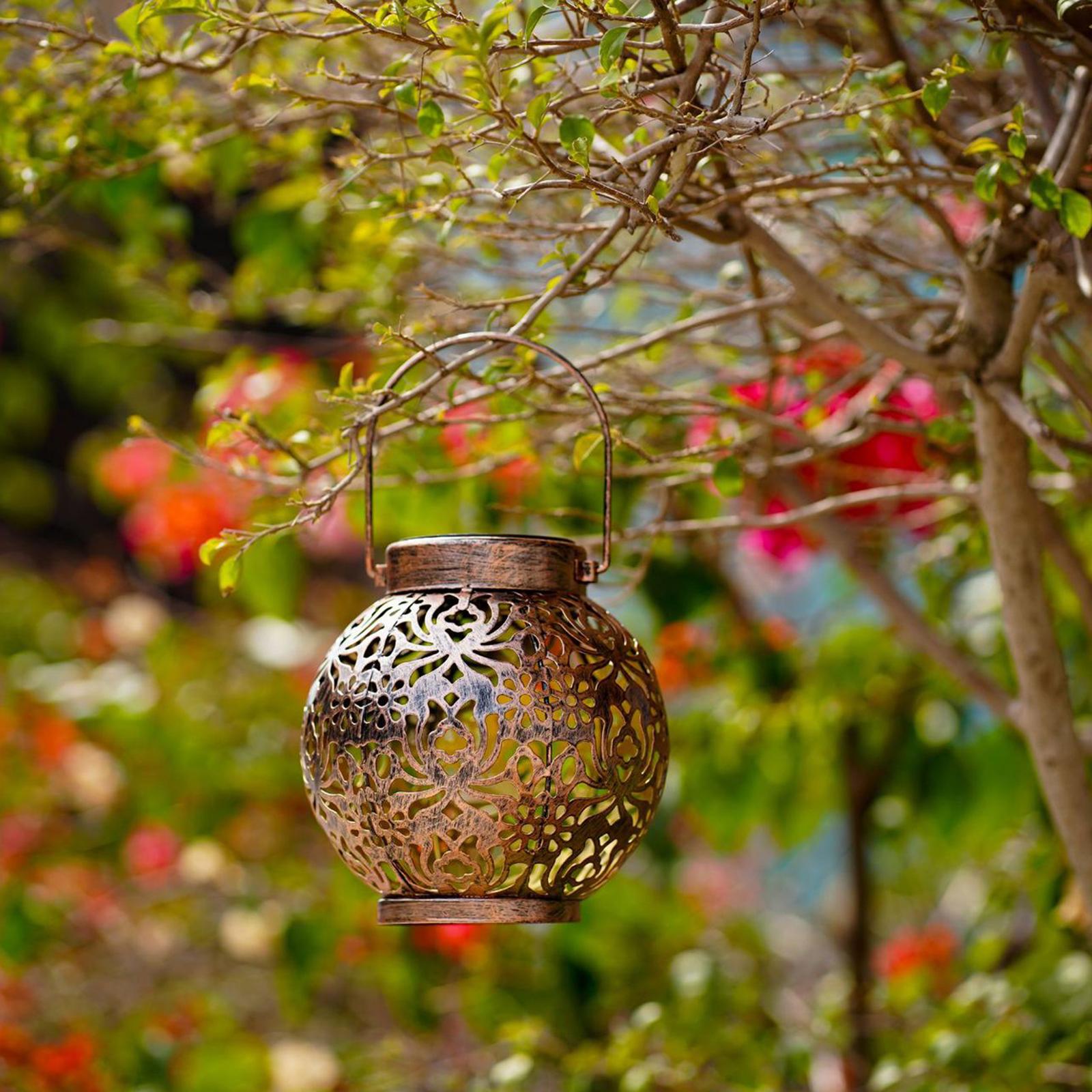 Cross-border solar lamp wrought iron hollow peony flower ball courtyard landscape garden villa balcony waterproof projection hanging lamp 0032-bronze