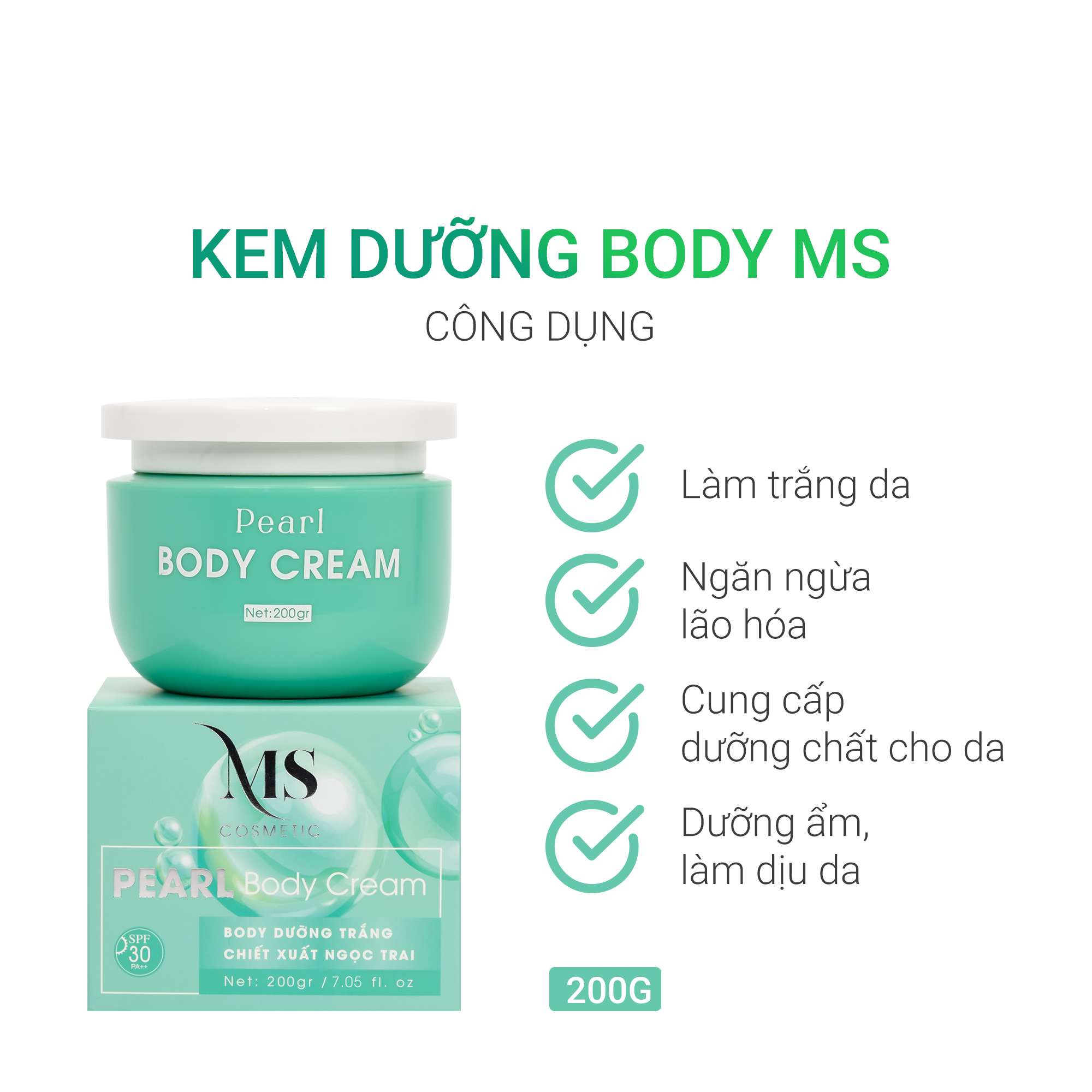 Kem Dưỡng Body MS Pearl Body Cream Hộp 200g, Kem Dưỡng Body Trắng Da Ngăn Ngừa Lão Hoá - MỸ PHẨM MS COSMETIC
