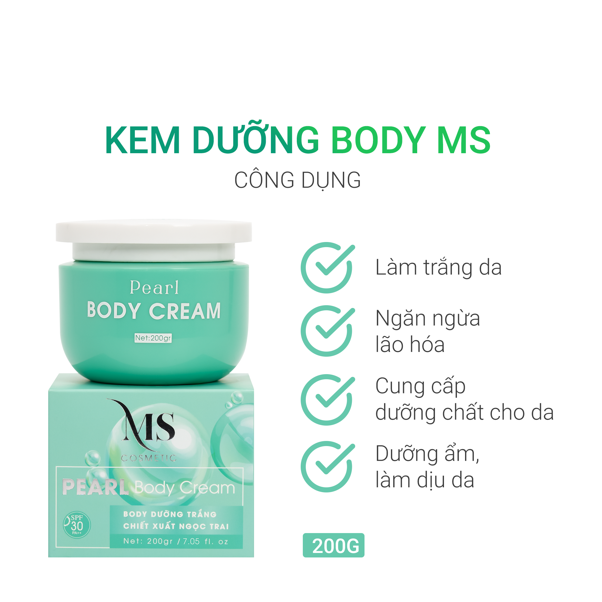 [Mua 2 Tặng 1] Mua 2 Hộp Kem Dưỡng Body MS Pearl Body Cream 200g Dưỡng Body Trắng Da Ngăn Ngừa Lão Hoá (Tặng 1 Tẩy Tế Bào Chết MS 100ml) - MỸ PHẨM MS COSMETIC