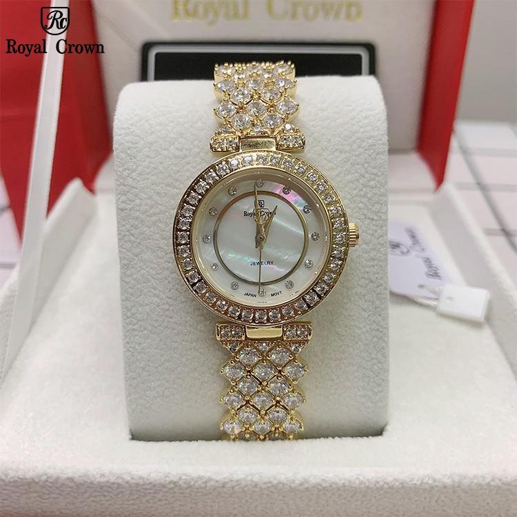Đồng Hồ Nữ Chính Hãng Royal Crown 4617 Jewelry Dây Kim Loại Đính Đá Chống Nước Chống Xước