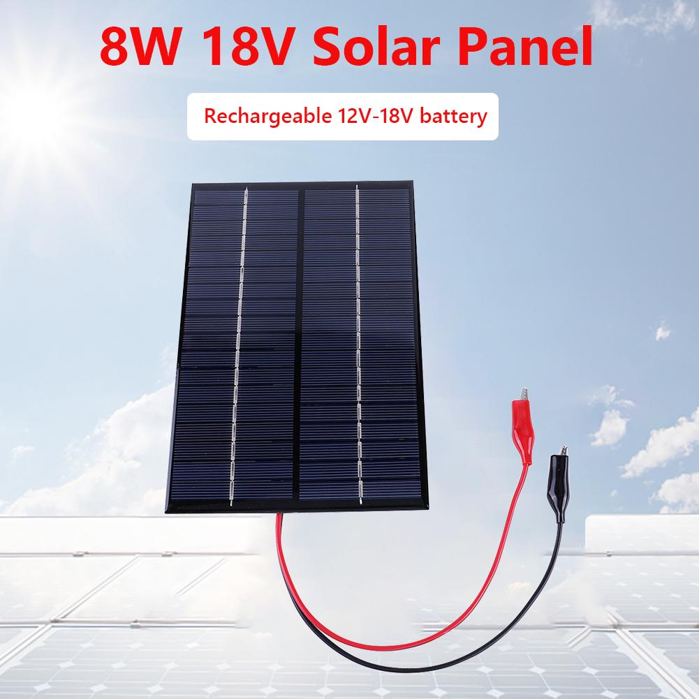 Bảng điều khiển năng lượng mặt trời không thấm nước 8W 18V Bảng đa tinh thể Di động ngoài trời Bộ sạc pin mặt trời DIY 200x130mm cho pin 12V-18V Màu sắc: Đen