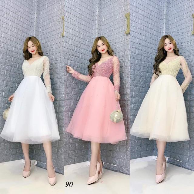 ĐẦM XOÈ TAY DÀI CÔNG CHÚA KẾT CƯỜM CAO CẤP -MS135V- Size M/L đến 57kgMM MM