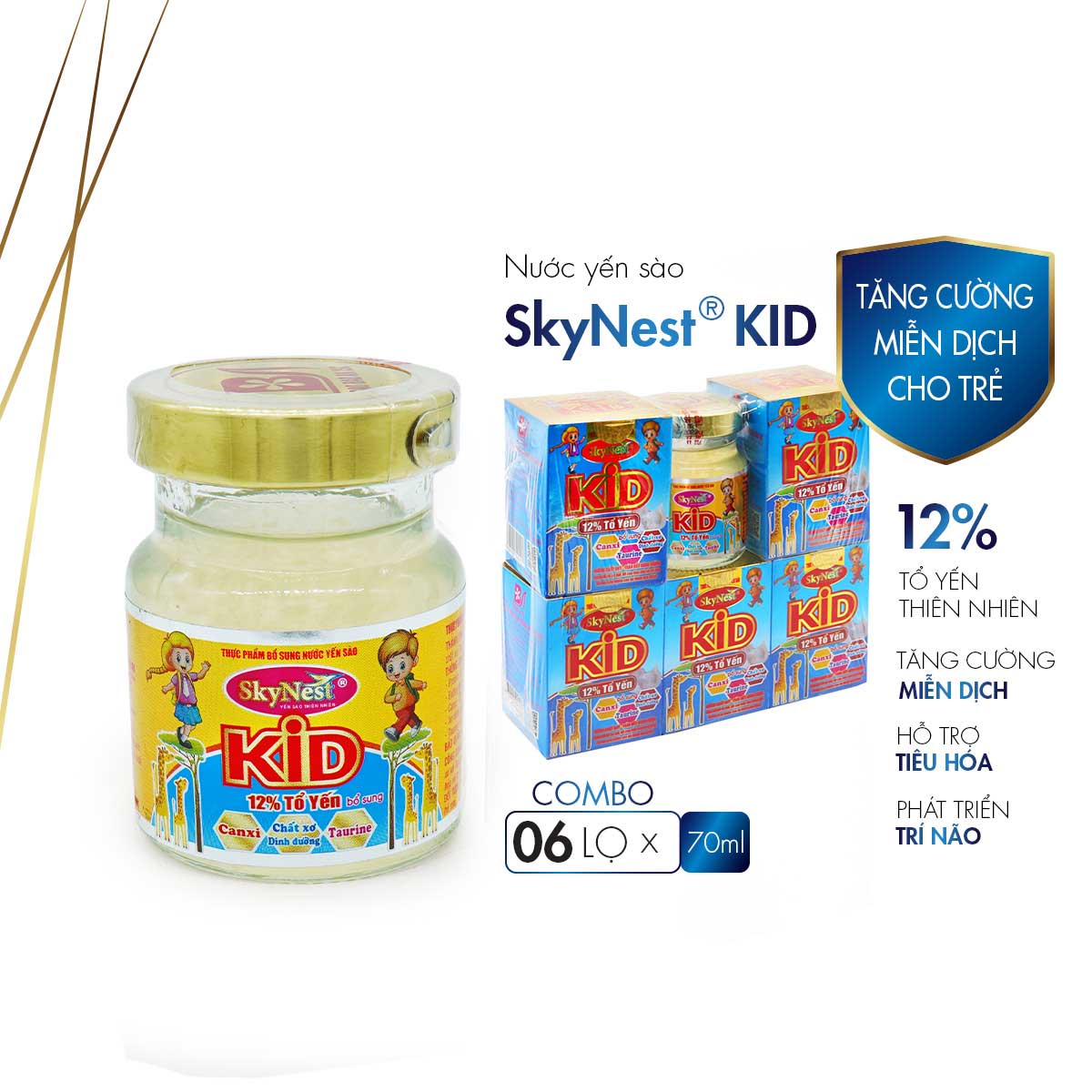 [Combo 5 TẶNG 1 lọ cùng loại (6 lọ x 70ml) Thực phẩm bổ sung Nước yến sào SkyNest Kid chất lượng đạt chuẩn quốc tế, bồi bổ sức khỏe, kích thích tiêu hóa, tăng chiều cao, rất tốt cho trí não trẻ và tăng cường hệ miễn dịch