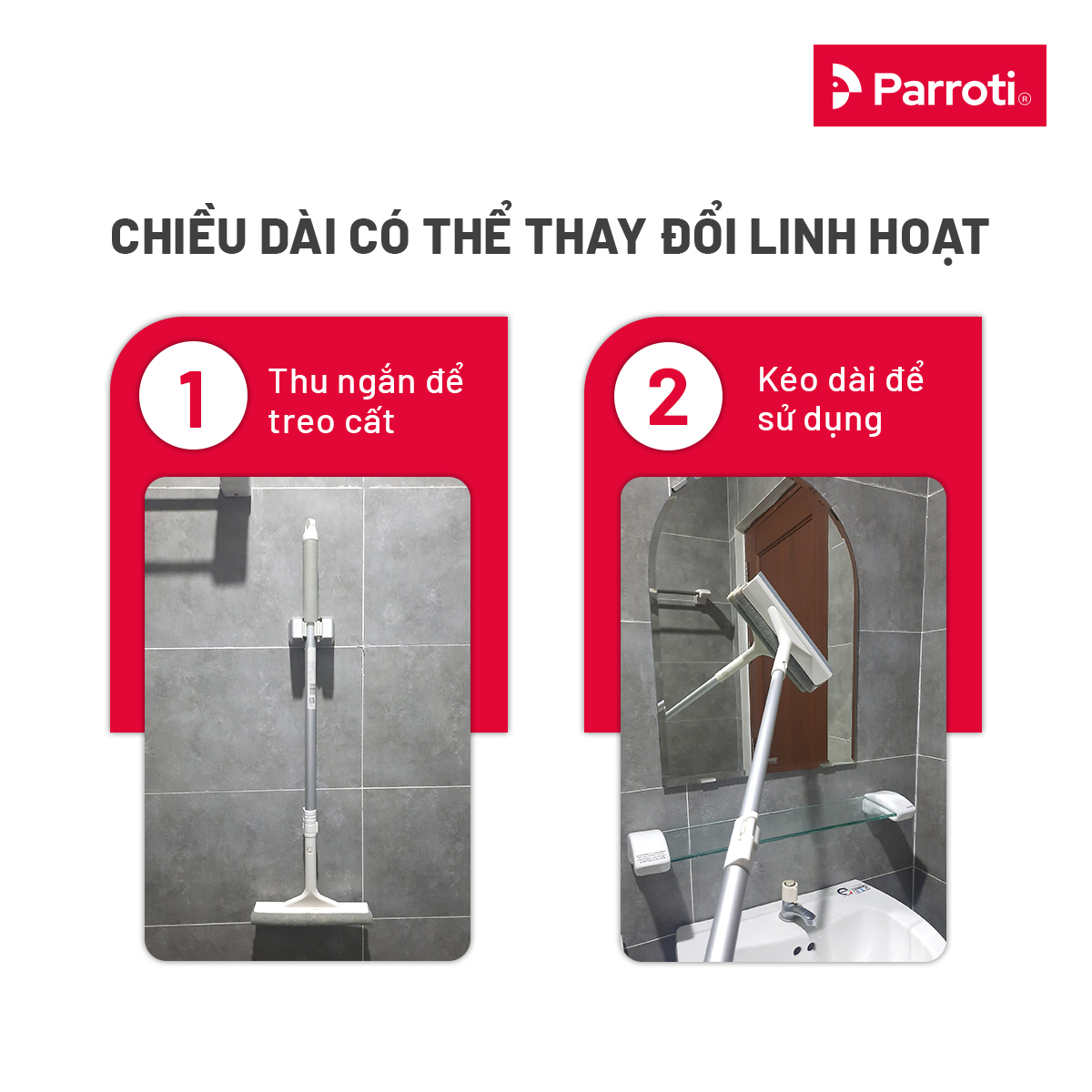 Cây lau kính, gạt chùi kính đa năng 2 đầu trong 1 - Parroti Shiny SN01