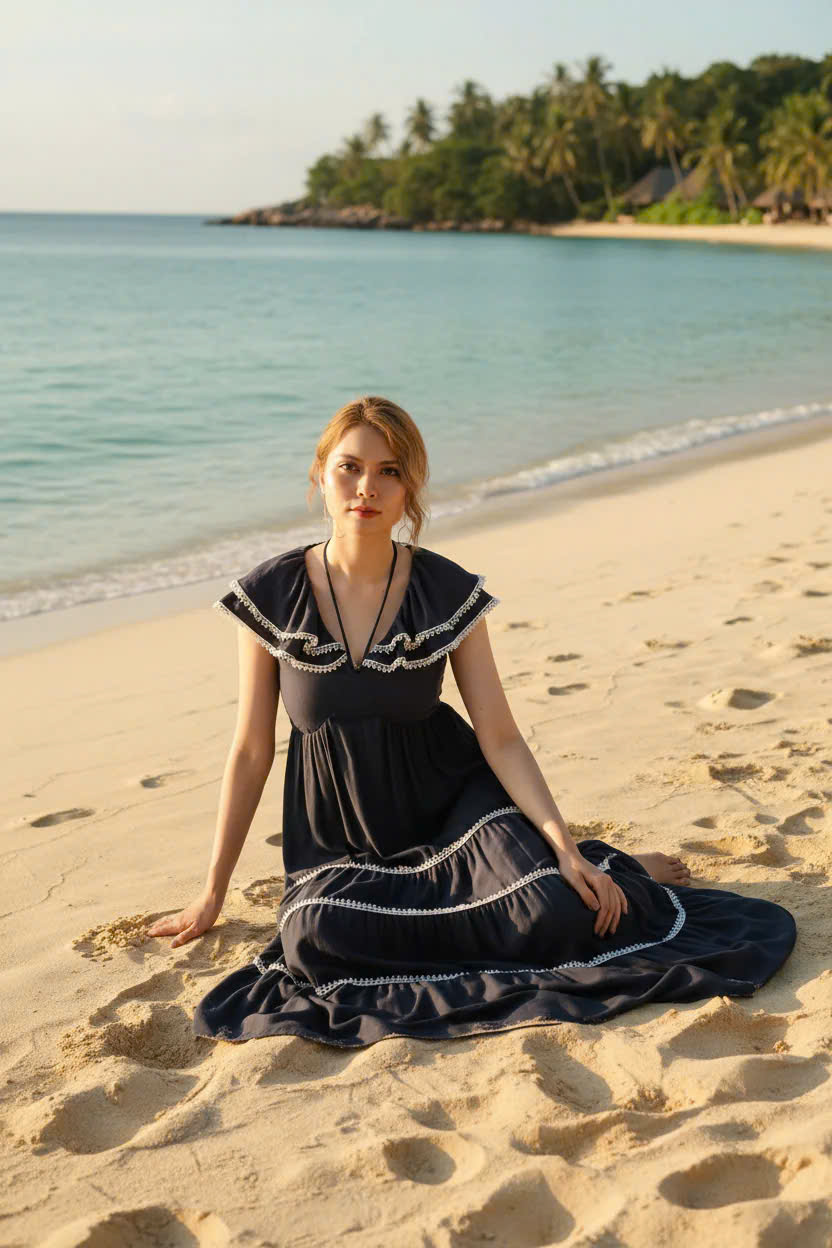 Đầm Maxi Thâm Lam Xanh Navy Dre175 Thời trang Hity