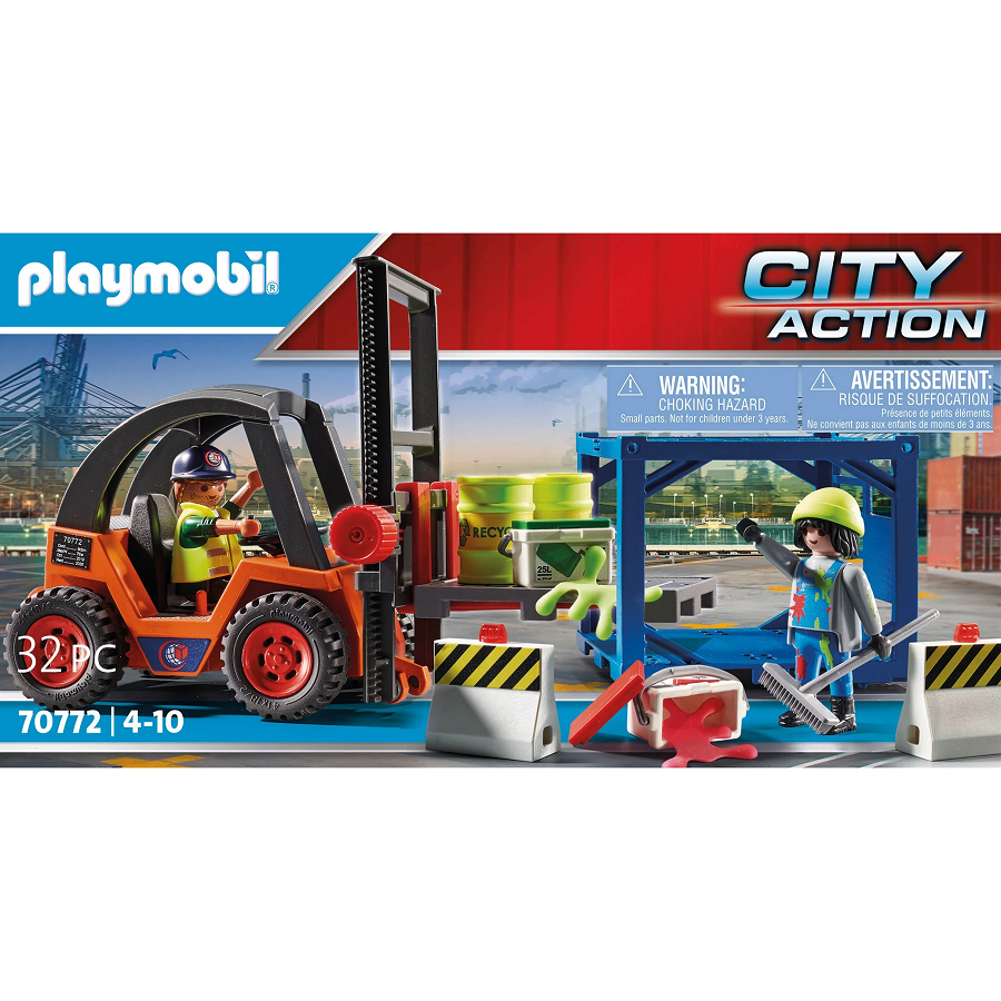 Đồ chơi mô hình Playmobil Xe nâng hàng kèm công nhân 32 pcs