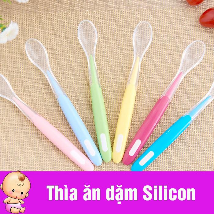 Thìa muỗng silicon cán dài siêu mềm cho bé ăn dặm