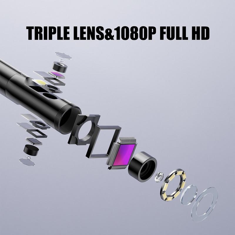 Camera Nội Soi Công Nghiệp Ba Ống Kính Màn Hình IPS 4.5 Inch 8MM HD1080P Kiểm Tra Đường Ống Thoát Nước Ô Tô Borescope IP68 Đèn LED Chống Nước