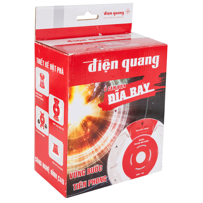 Ổ cắm Điện Quang ĐQ ESK 2WR.UK986 (Kiểu UFO 6 lỗ 3 chấu dây 2 mét màu Trắng Đỏ)