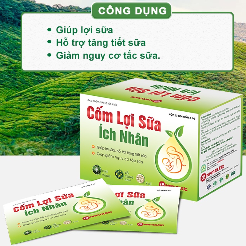 Cốm Lợi Sữa Ích Nhân, Hỗ trợ tăng tiết sữa cho mẹ bầu, giảm triệu chứng căng, tắc sữa (20 gói)