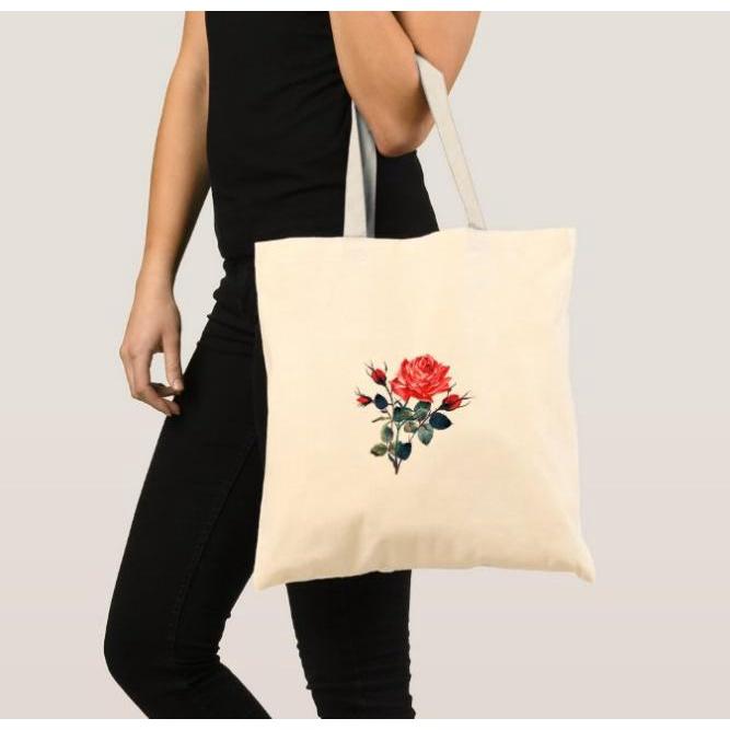 Túi vải Canvas bộ sưu tập Hoa Hồng Rose trên kích thước 38x33x10cm Trương Gia Túi Vải - Túi Canvas - Mẫu 4