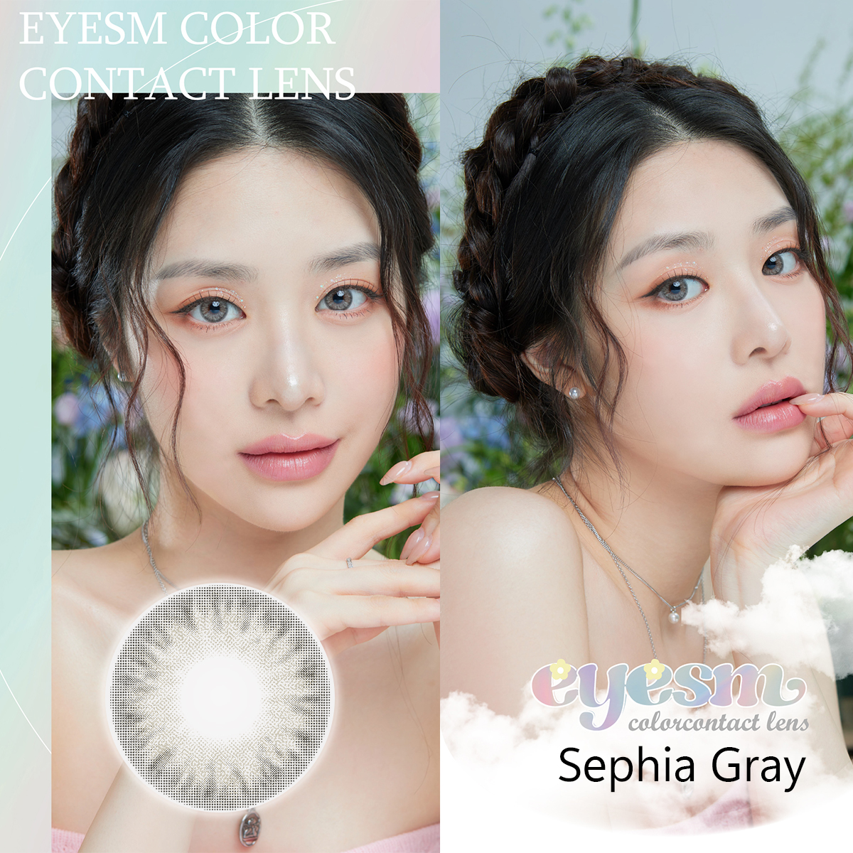 Kính áp tròng Eyesm Sephia Gray - Lens mắt màu xám 1-6 tháng