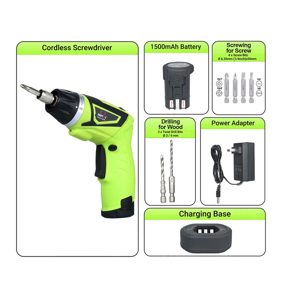 6.0N.m Cordless Electric Screwdriver 2PCS Rechargeable 1500mAh Li-ion 7 Torque Setting 2 Position Handle with LED Light