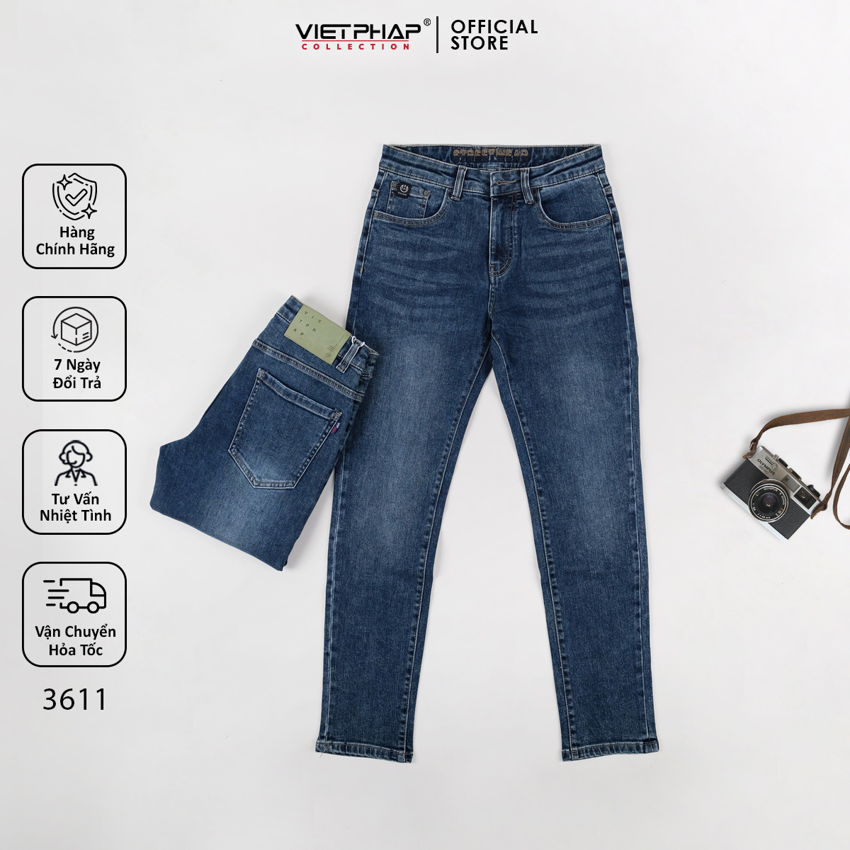 Quần Jeans Nam Cao Cấp VIỆT PHÁP/ Chất Liệu Cotton co giãn, độ bền màu cao 3614