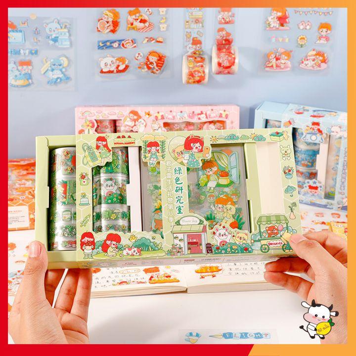 Cuộn Washi Tape Sticker Cute Dễ Thương 6 Chủ Đề Băng Keo Và Stickers Bóng Trang Trí Mũ Bảo Hiểm Chống Thấm Nước