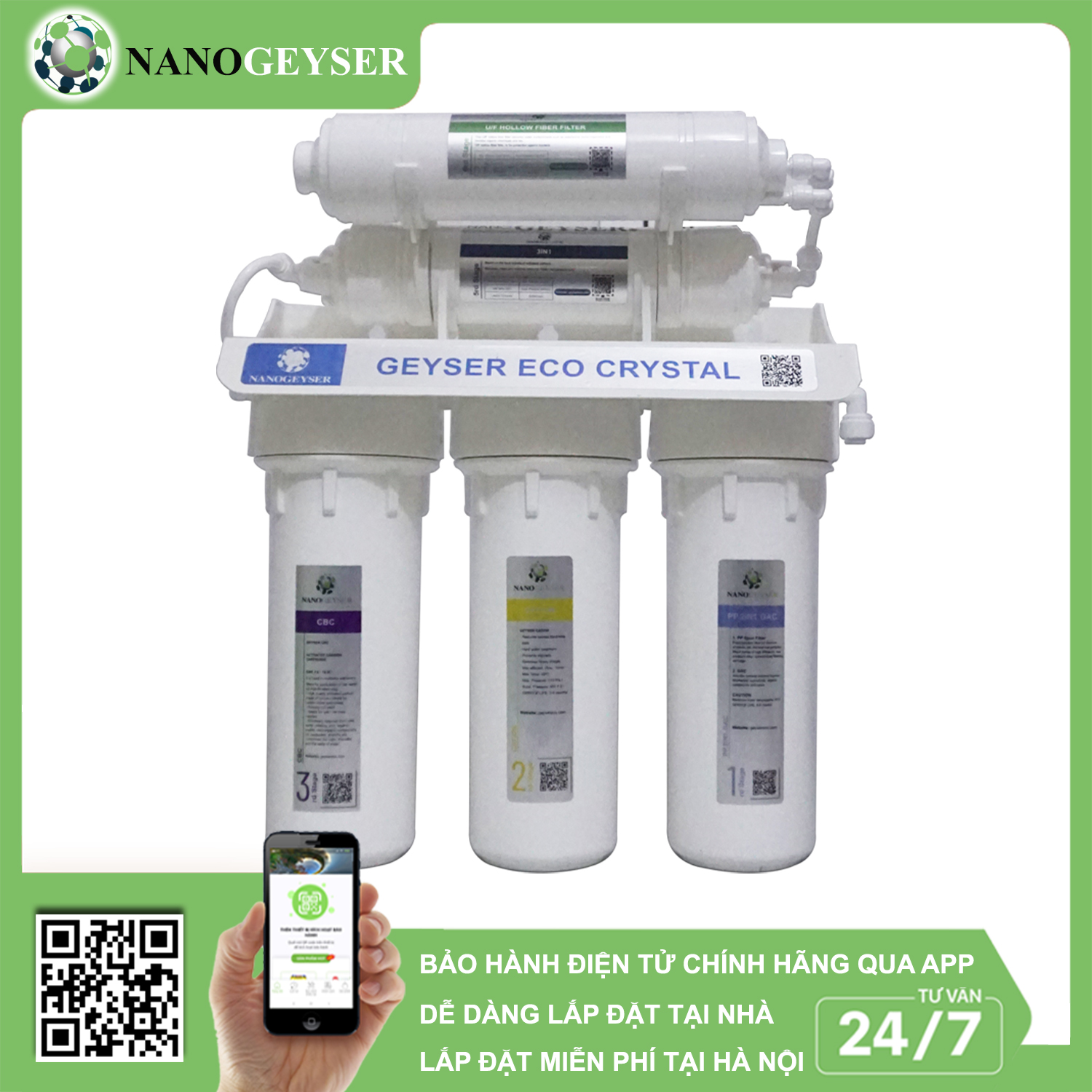 Máy lọc nước Nano Geyser ECO CRYSTAL 8 cấp công nghệ lọc UF - Hàng Chính Hãng