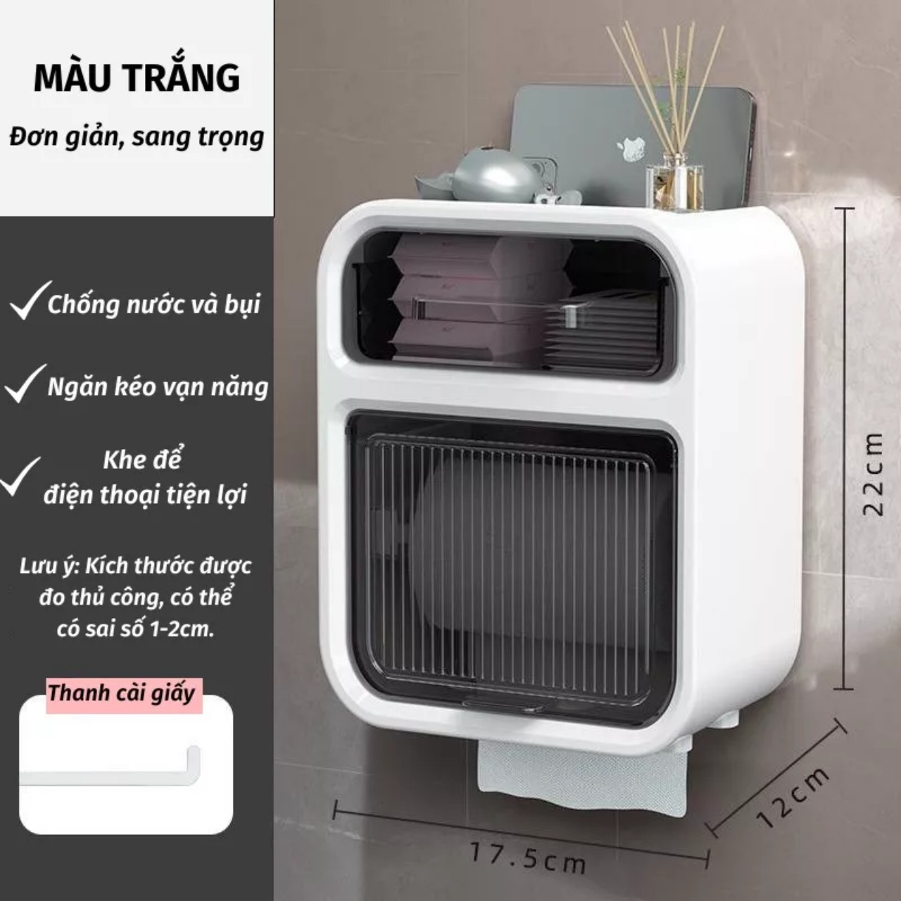 Hộp Đựng Giấy Vệ Sinh 2 Tầng Cao Cấp Hộp Đựng Giấy Vệ Sinh Dán Tường Có Kệ Để Điện Thoại - Hàng Chính Hãng MINIIN