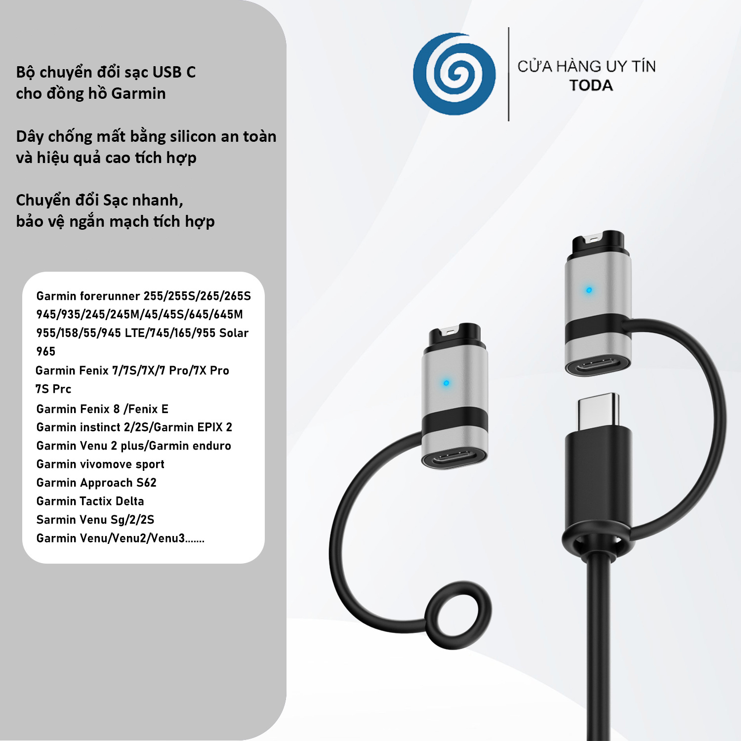 Adapter chuyển đổi sạc USB C cho Garmin Fenix , Garmin Forerunner , Vívoactive , Approach , Venu , Instinct , Enduro , Tactix - Hàng Chính Hãng