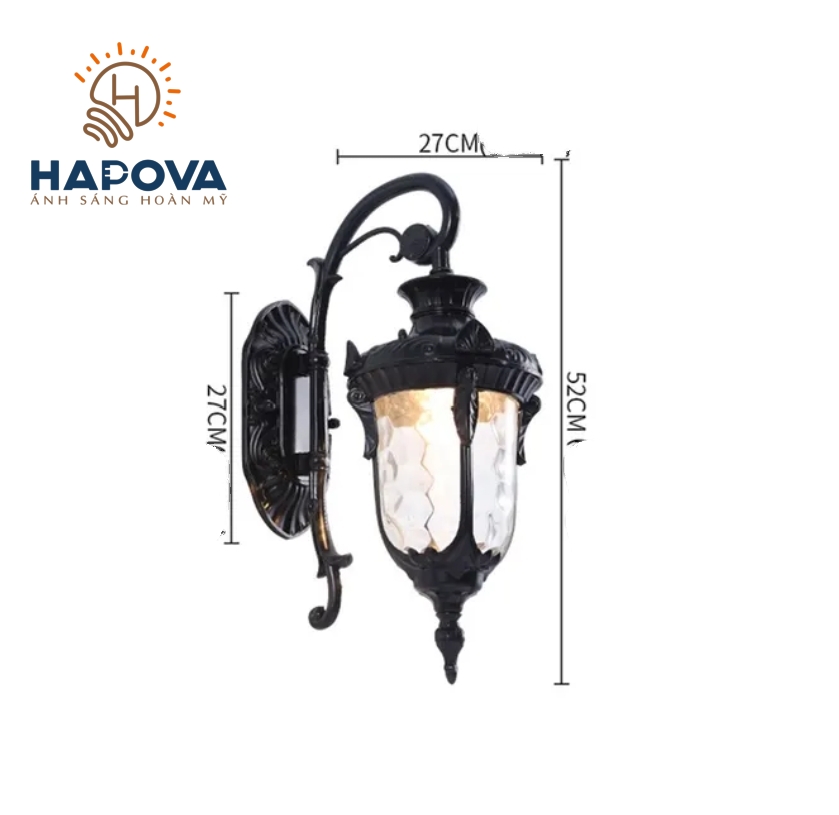 Đèn treo ngoài trời, đèn treo tường cổ điển HAPOVA BORNE 096 màu Đen Kèm bóng LED chuyên dụng